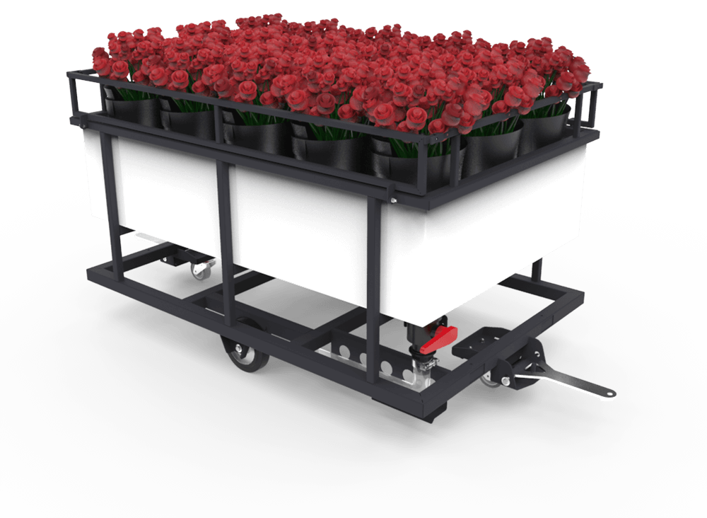 Transport cart with red roses - keep your flowers fresh while transporting and storing in the greenhouse